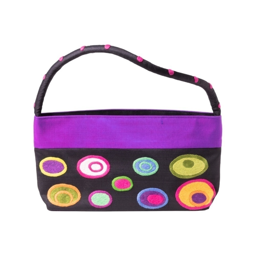 Vintage Circle Pattern Small Purse Black Purple 90s Retro Funky Unique Boho